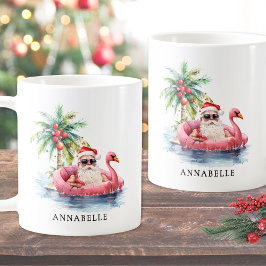 Funny Santa Flamingo Tropical Beach Weihnachten Kaffeetasse
