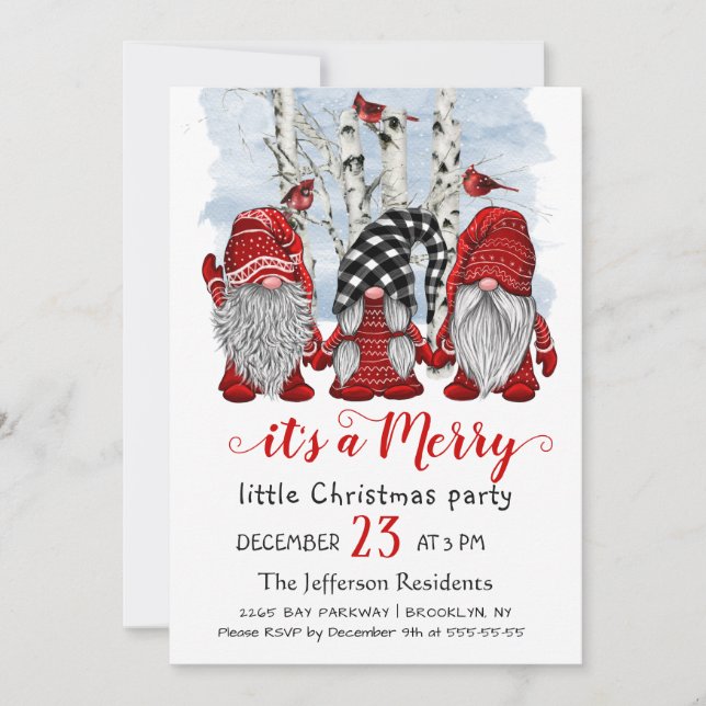 Funny Santa Gnomen Merry Christmas Little Party Einladung (Vorderseite)