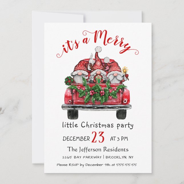 Funny Santa Gnomen Merry Christmas Little Party Einladung (Vorderseite)