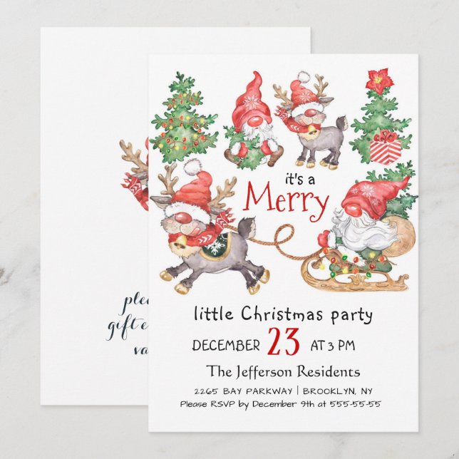 Funny Santa Gnomes Frohe Weihnachten Kleines Party Einladung (Vorne/Hinten)