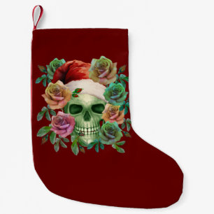 FUNNY SANTA GREEN SKULL AND CHRISTMAS FLORAL KLEINER WEIHNACHTSSTRUMPF
