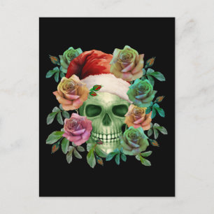 FUNNY SANTA GREEN SKULL AND CHRISTMAS FLORAL POSTKARTE