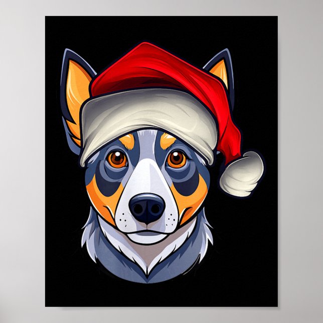 Funny Santa Hat Xmas Pajamas Blue Heeler Dog Chris Poster (Vorne)