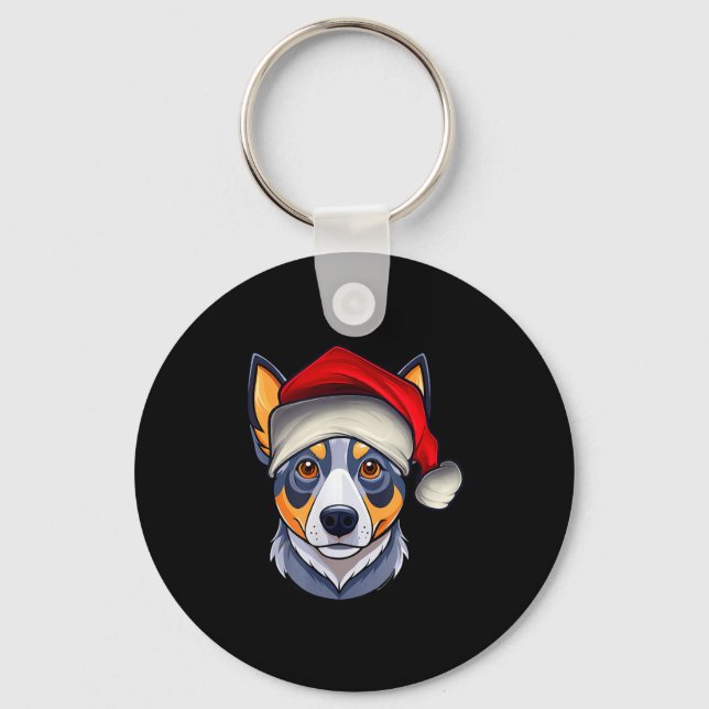 Funny Santa Hat Xmas Pajamas Blue Heeler Dog Chris Schlüsselanhänger (Vorderseite)