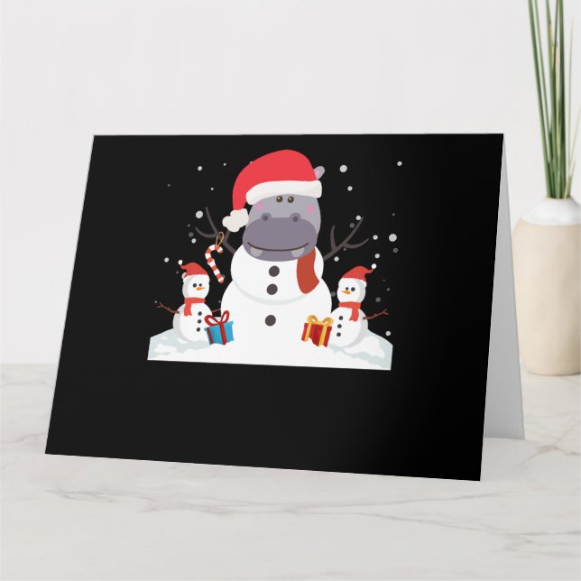 Funny Santa Hippo Weihnachten Snowman Xmas Geschen Karte (Vorderseite)