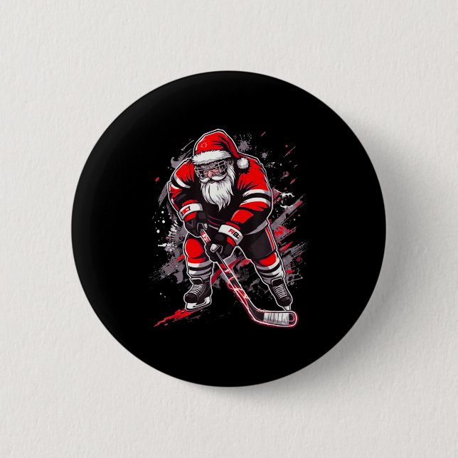 Funny Santa Hockey Christmas Retro Winter Player X Button (Vorderseite)