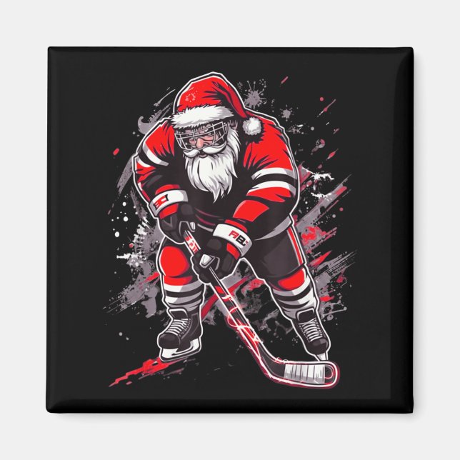 Funny Santa Hockey Christmas Retro Winter Player X Magnet (Vorne)