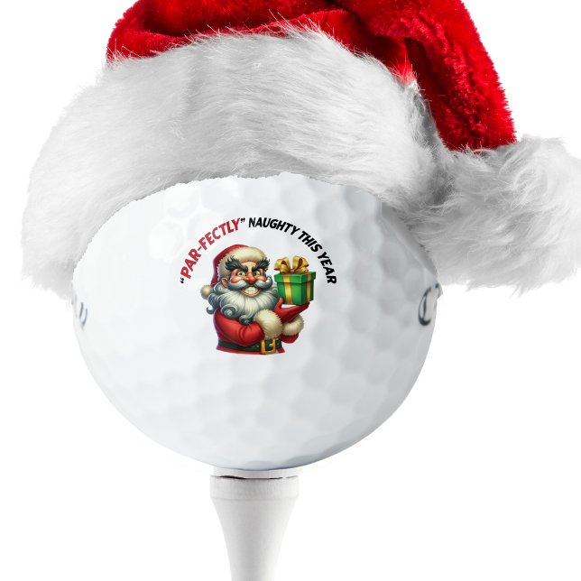 Funny Santa Holiday Golfball (Funny Christmas golf ball gift with ‘Par-fectly Naughty This Year’ design – perfect holiday gag gift)