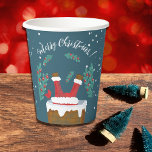 Funny Santa in Chimney Blue Christmas Paper Cups Pappbecher<br><div class="desc">Ein paar lustige blaue Tassen für Ihr Weihnachtsgeschenk mit einem Weihnachtsmann auf dem Kopf im Schornstein unter dem wachsamen Auge eines Kardinals. Der Text lautet "Frohe Weihnachten",  aber Sie können ihn ändern,  wenn Sie wollen. Fügen Sie einen Deckel hinzu,  wenn Sie einen gewollt haben! © ArianeC Illustrations-Alle Rechte vorbehalten</div>