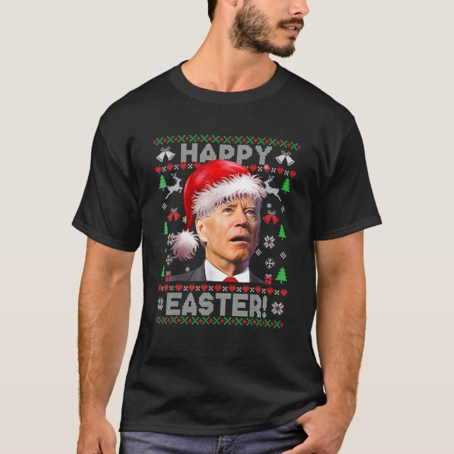 Funny Santa Joe Biden Happy Oaster Ugly Weihnachte T-Shirt (Vorderseite)