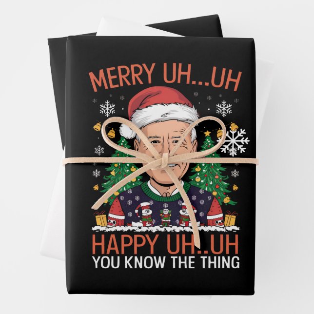 Funny Santa Joe Biden Merry Äm Christmas Ugly Geschenkpapier Set (Beispiel)