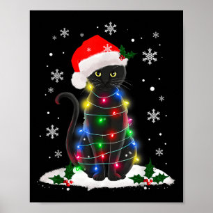 Funny Santa Kitten Black Cat Weihnachtsbaum Lichte Poster