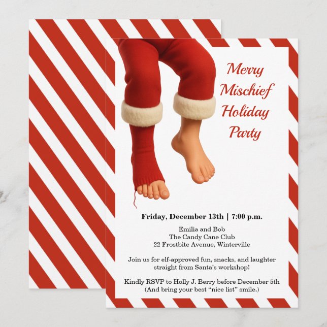 Funny Santa Legs | North Pole Mischief Holiday  Einladung (Vorne/Hinten)