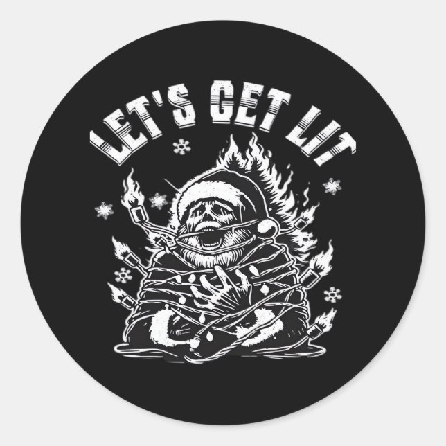 Funny Santa Let's Get Lit Classic Runder Aufkleber (Vorderseite)