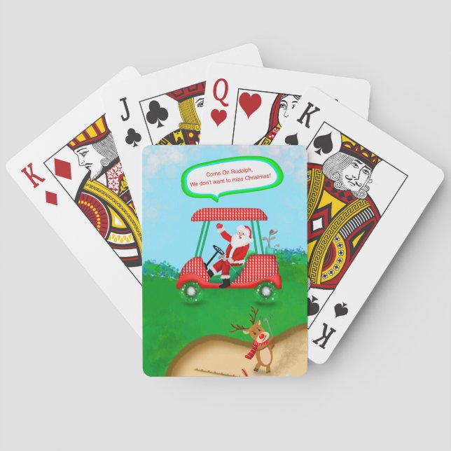 Funny Santa mit Rentier Golf spielen Spielkarten (Rückseite)