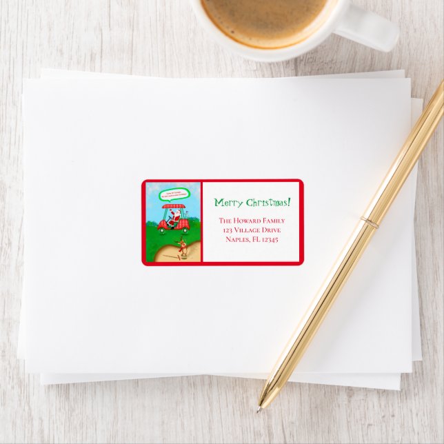 Funny Santa mit Rudolph Playing Golf Xmas Bunker Adressaufkleber (Insitu)