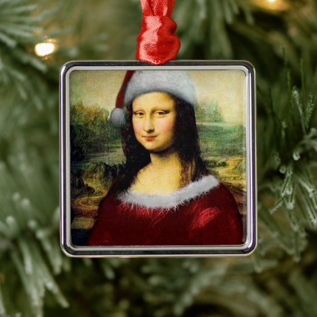 Funny Santa Mona Lisa Frohe Weihnachten Ornament Aus Metall (Baum)
