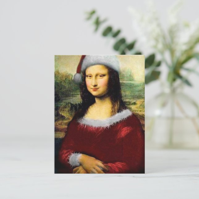 Funny Santa Mona Lisa Frohe Weihnachten Postkarte (Stehend Vorderseite)