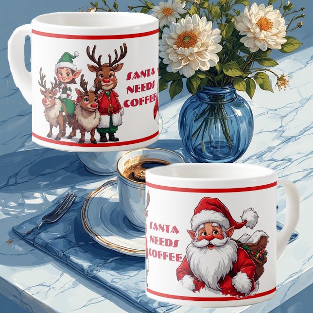 Funny Santa Needs Coffee Humorous Christmas Coffee Espressotasse (Santa Needs Coffee Humorous Christmas Coffee Espresso Cup)