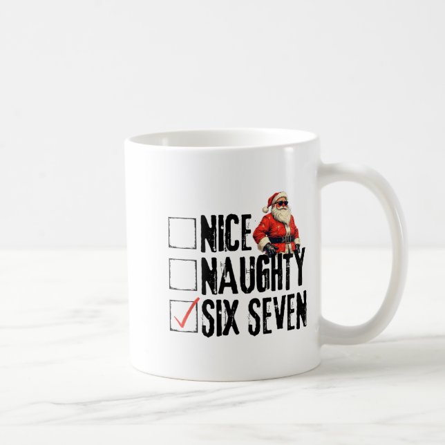 Funny Santa Nice Naughty Six Seven Meme 67 Christm Kaffeetasse (Rechts)