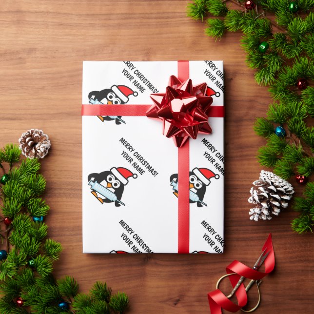 Funny Santa nurse Pinguin Weihnachtsverpackung Geschenkpapier (Feiertagsgeschenk)
