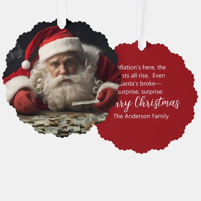 Funny Santa Ornament Card with Inflation Rhyme (Vorderseite/Rückseite)