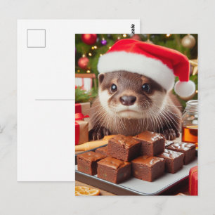 Funny Santa Otter mit dem Brownien zu Weihnachten Postkarte