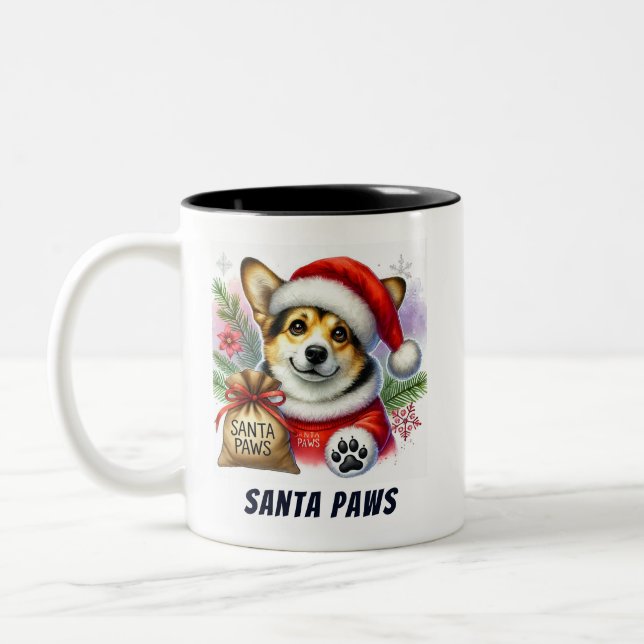 Funny Santa Paws Niedlich Corgi Dog Zweifarbige Tasse (Links)