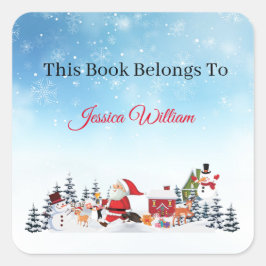 Funny Santa Personalisiertes Buchzeichen Label für Quadratischer Aufkleber
