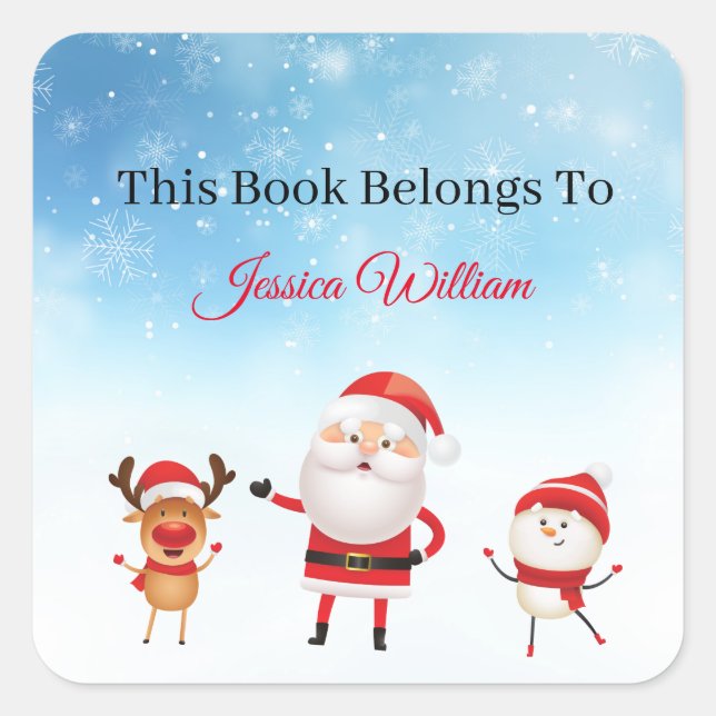Funny Santa Personalisiertes Buchzeichen Label für Quadratischer Aufkleber (Vorderseite)