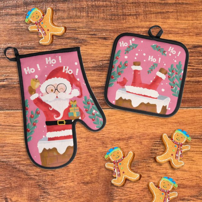 Funny Santa Pink Oven Mitt and Pot Holdings Set (Von Creator hochgeladen)