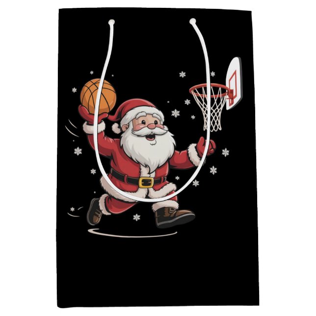 Funny Santa Playing Basketball Christmas Gift Xmas Mittlere Geschenktüte (Vorderseite)
