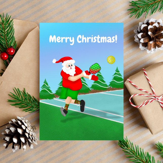 Funny Santa Playing Pickleball Frohe Weihnachten (Christmas Pickleball with Santa.)