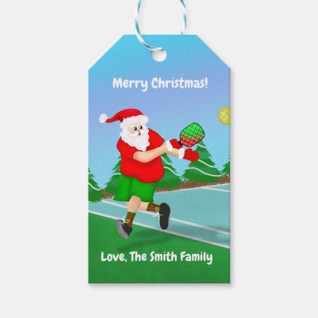 Funny Santa Playing Pickleball Frohe Weihnachten Geschenkanhänger (Vorderseite)