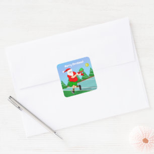 Funny Santa Playing Pickleball Frohe Weihnachten Quadratischer Aufkleber