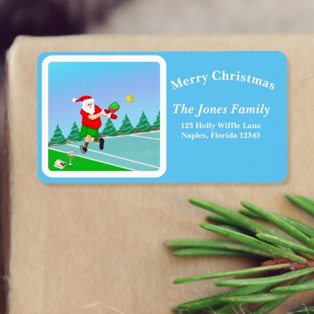 Funny Santa Playing Pickleball Merry Volley Xmas Adressaufkleber (Von Creator hochgeladen)