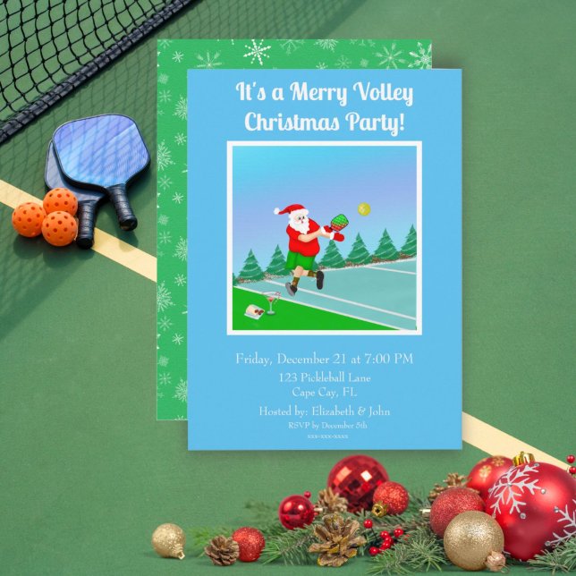 Funny Santa Playing Pickleball Merry Volley Xmas I Einladung (Von Creator hochgeladen)