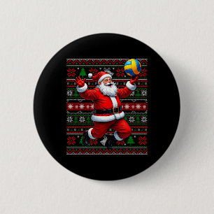 Funny Santa Playing Volleyball Ugly Weihnachten Sw Button
