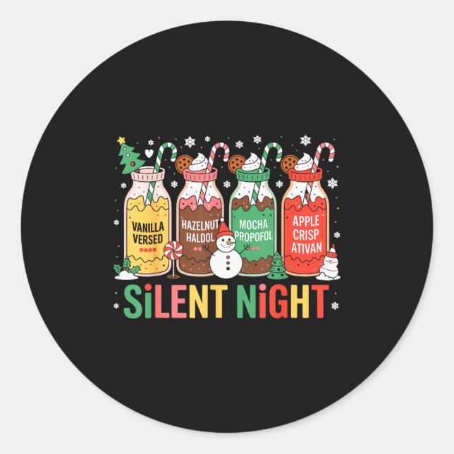 Funny Santa Profol Silent Night Icu Nurses Merry C Runder Aufkleber (Vorderseite)