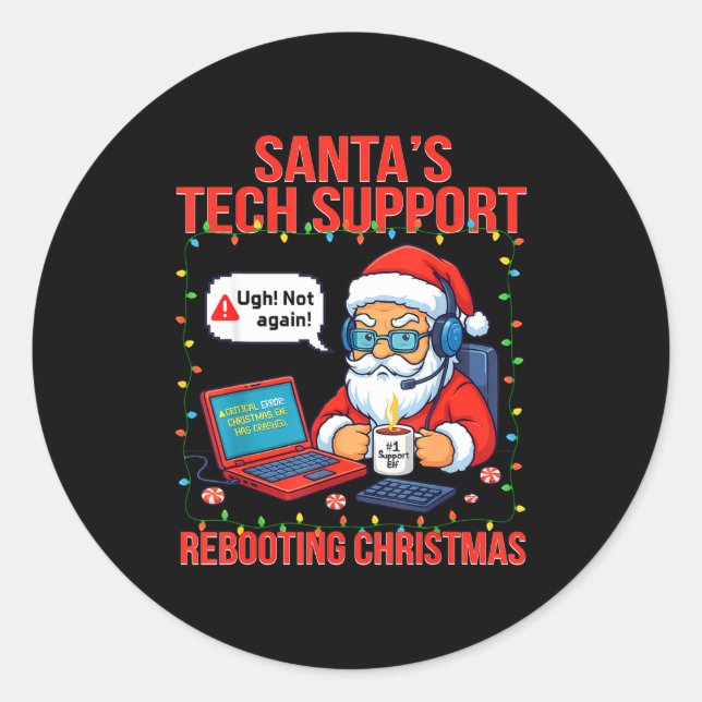 Funny Santa Rebooting Support Engineer s Tech Runder Aufkleber (Vorderseite)