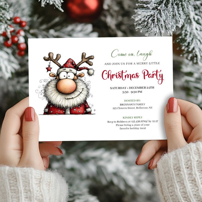 Funny Santa Red Green Cartoon Party Invitation Einladung (Funny Santa Red Green Cartoon Party Invitation)