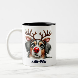 Funny Santa Rein-Dog Zweifarbige Tasse