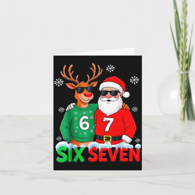 Funny Santa Reindeer 6 7 Christmas Meme Six Seven  Karte (Vorderseite)