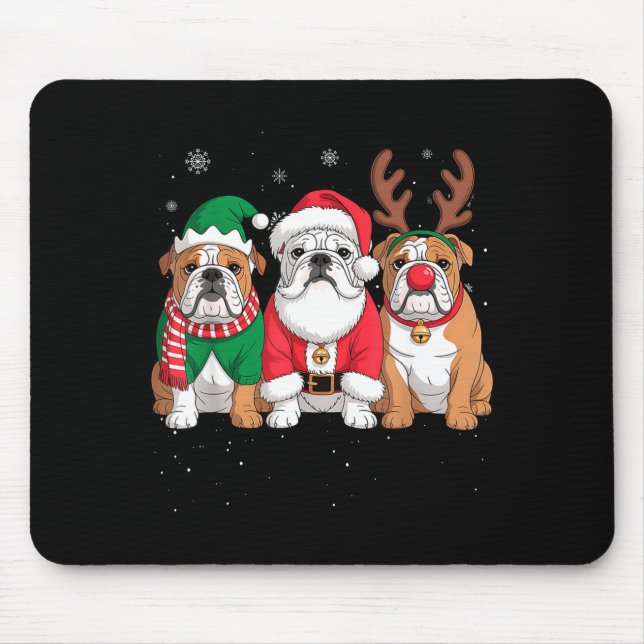 Funny Santa Reindeer English Bulldog Dog Women Men Mousepad (Vorne)