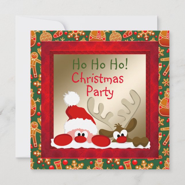 Funny Santa & Reindeer Kinder Weihnachten Party ei Einladung (Vorderseite)