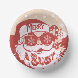 Funny Santa Retro Rosa Weihnachts-Party Pappteller