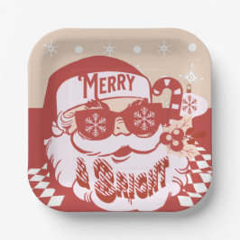 Funny Santa Retro Rosa Weihnachts-Party Pappteller