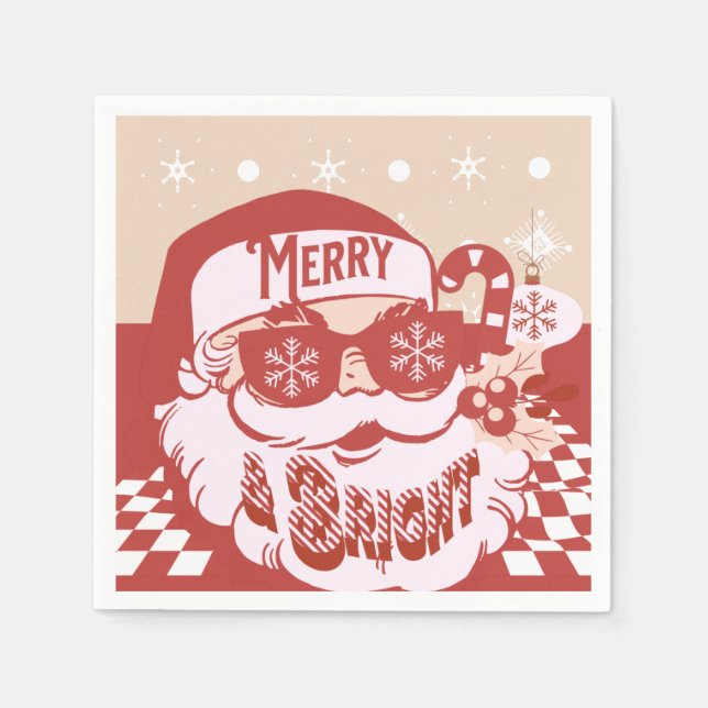 Funny Santa Retro Rosa Weihnachts-Party Serviette (Vorderseite)