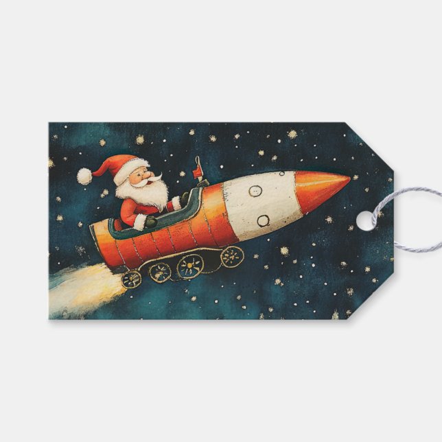 Funny Santa Retro Weihnachtsabend Geschenkanhänger (Vorderseite (Horizontal))