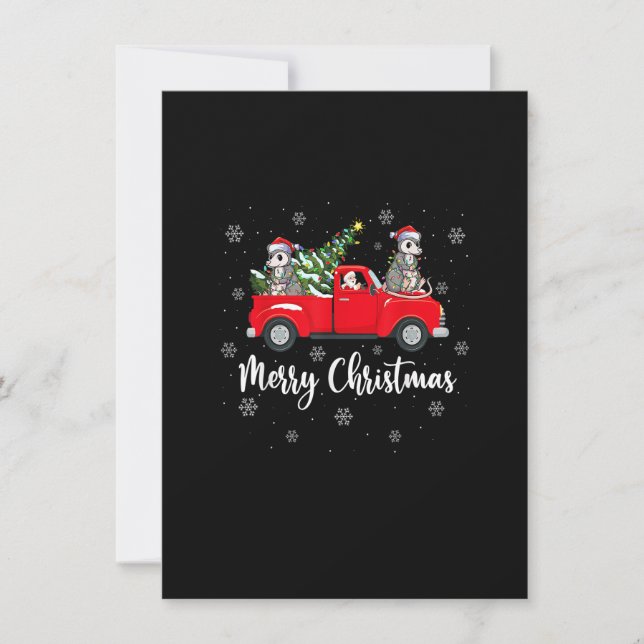 Funny Santa Riding Christmas Tree Truck Opossum Ch Einladung (Vorderseite)